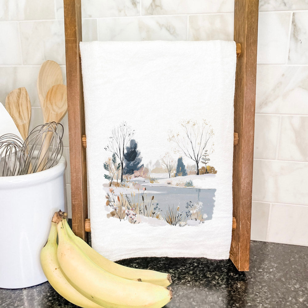 Brisk Winter Pond - Customizable Cotton Tea Towel