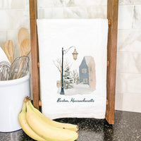 Snowy Town Row - Custom Cotton Tea Towel