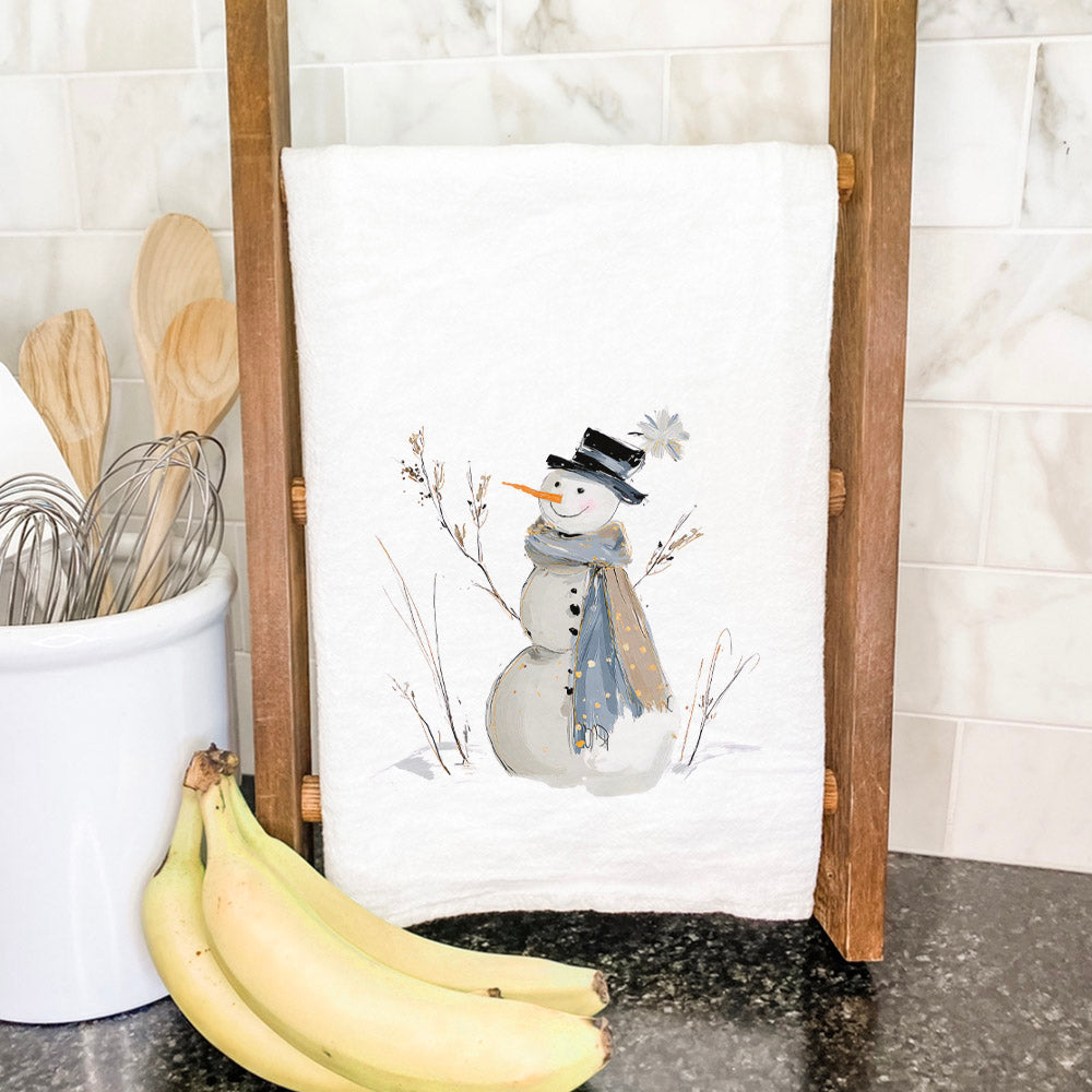 Blue Winter Snowman - Customizable Cotton Tea Towel