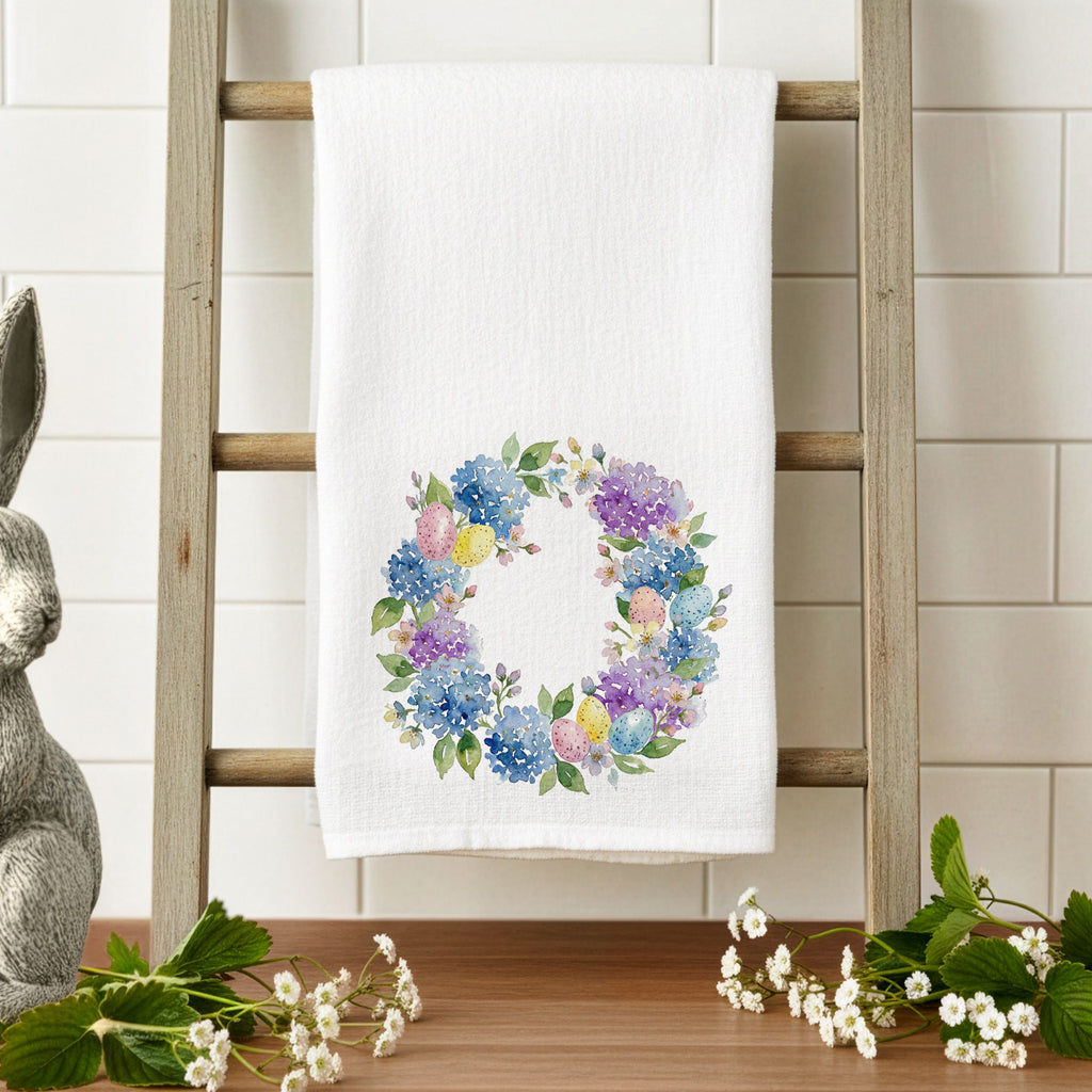 Easter Hydrangea Wreath - Cotton Tea Towel