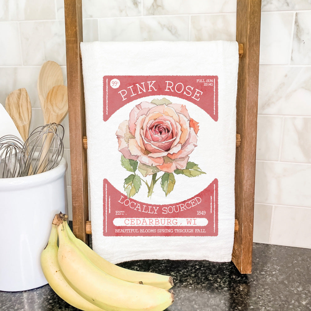 Pink Rose Seed Packet - Custom Cotton Tea Towel