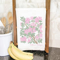 Pink Azaleas Linocut - Custom Cotton Tea Towel