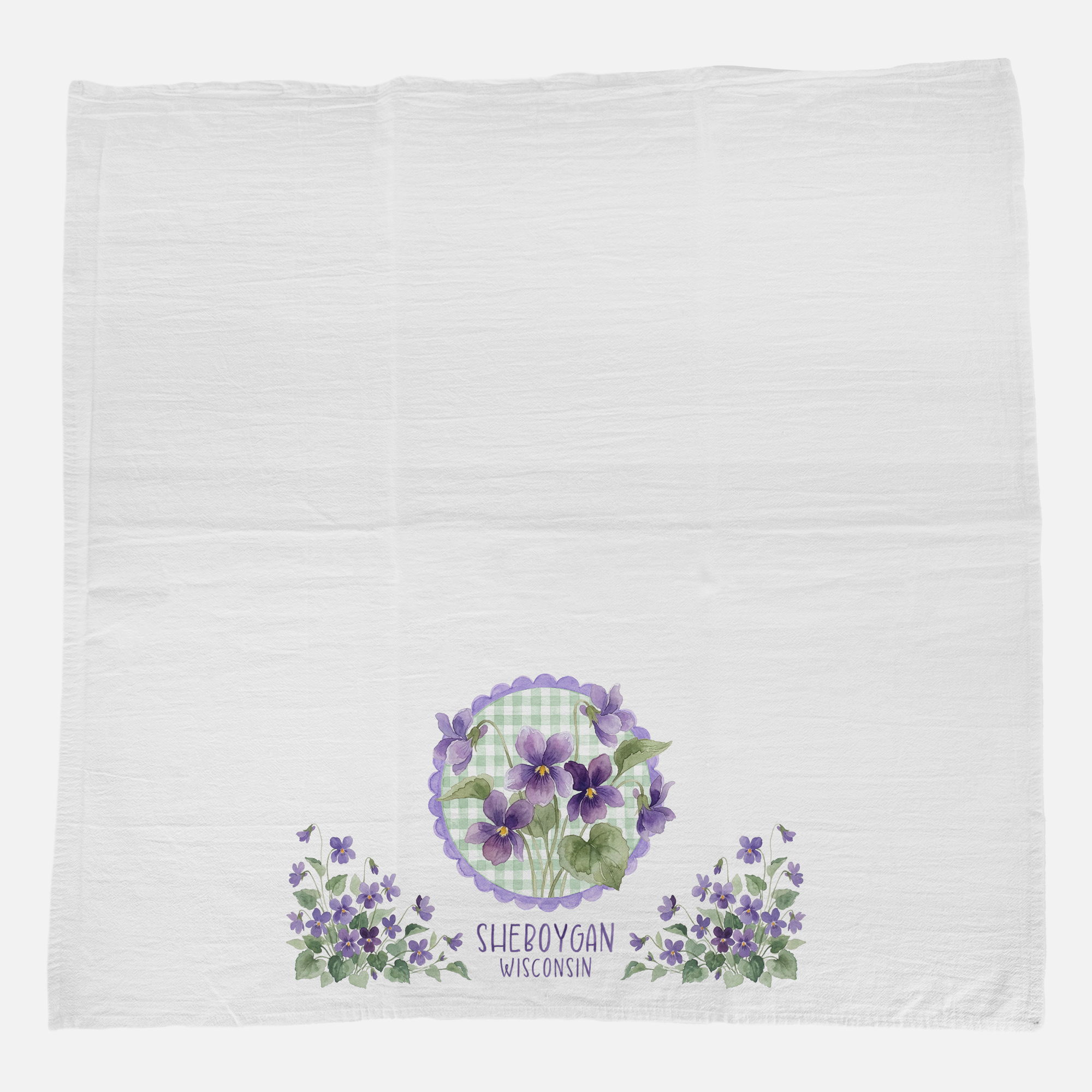 Watercolor Violets Badge - Custom Cotton Tea Towel