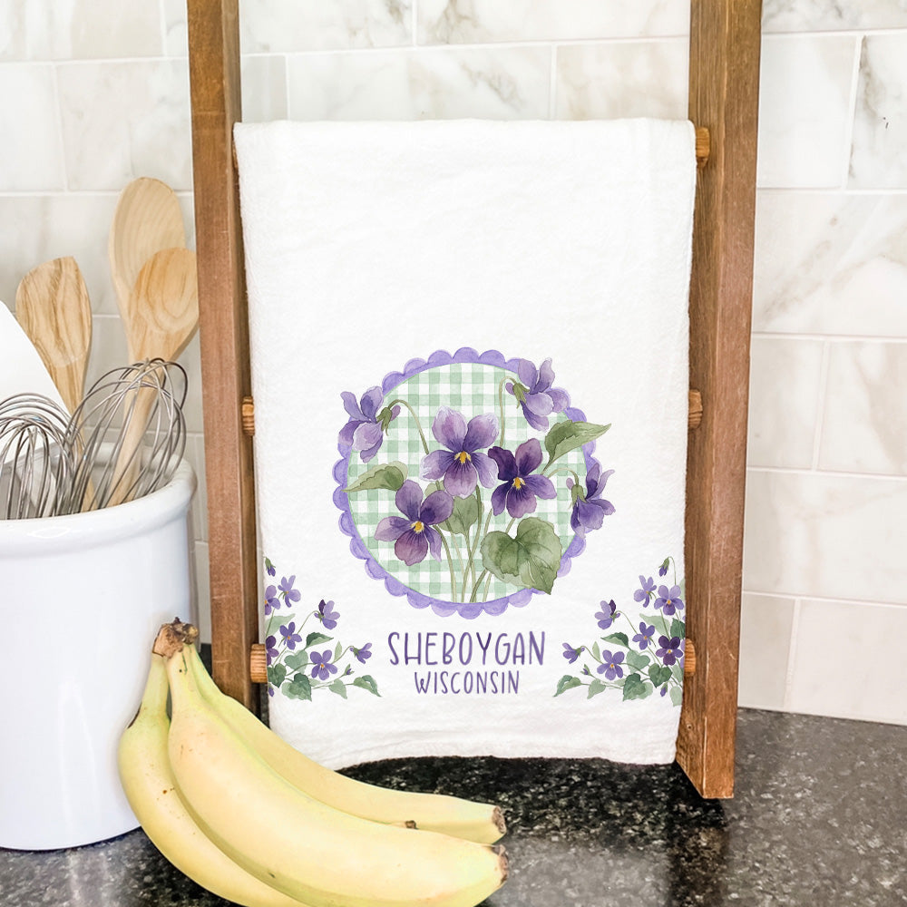 Watercolor Violets Badge - Custom Cotton Tea Towel