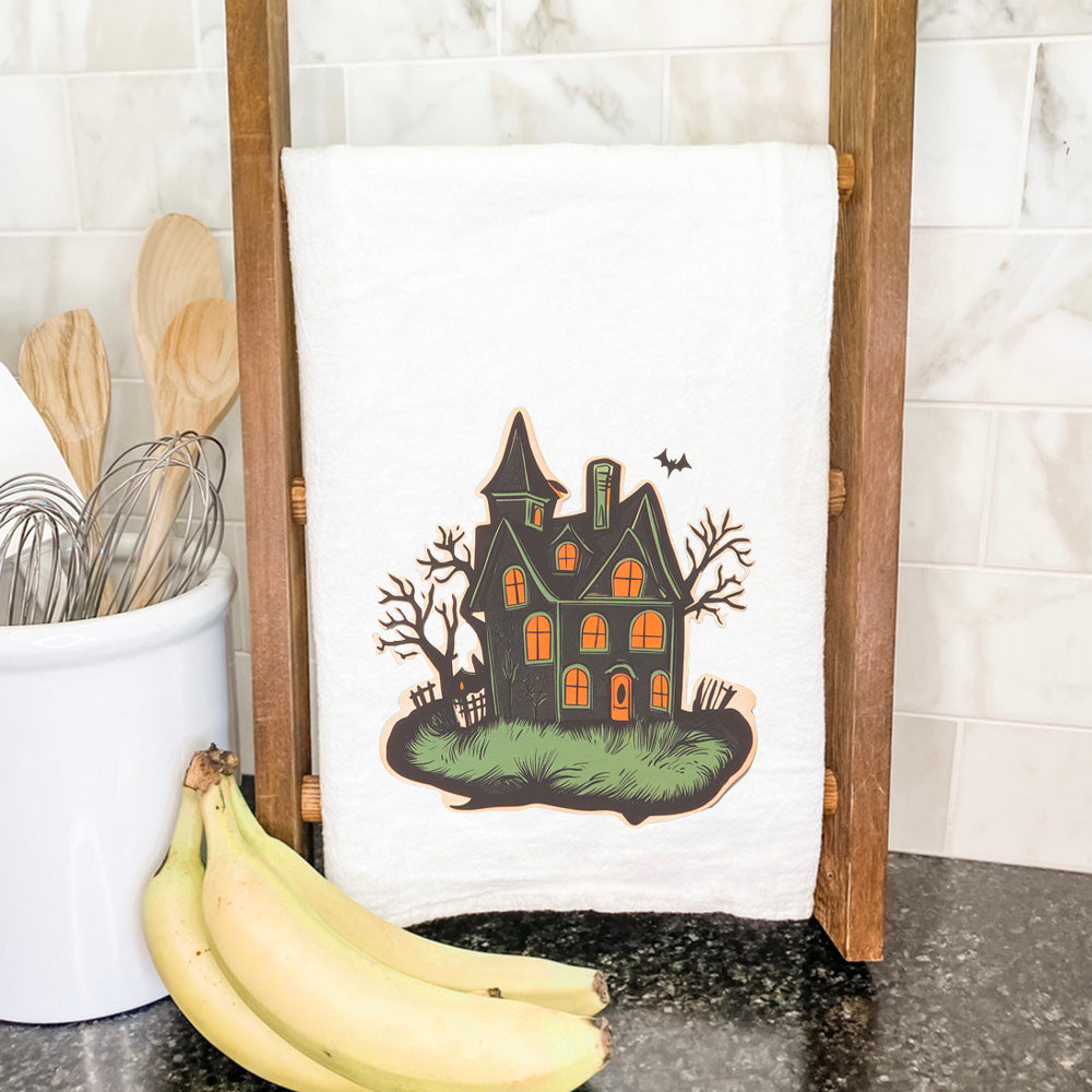 Retro Haunted House - Customizable Halloween Tea Towel