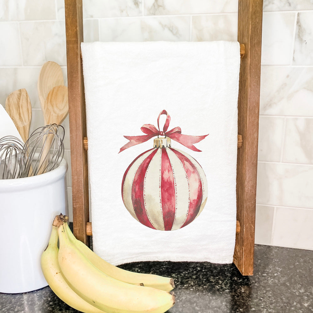 Red and White Stripe Ornament - Customizable Cotton Tea Towel