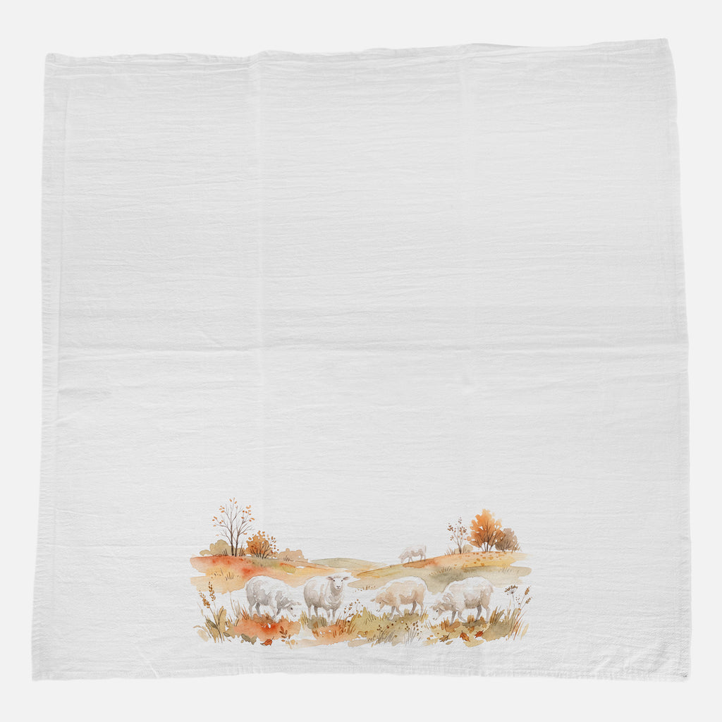 Sheep in Autumn Field - Cotton Tea Towel