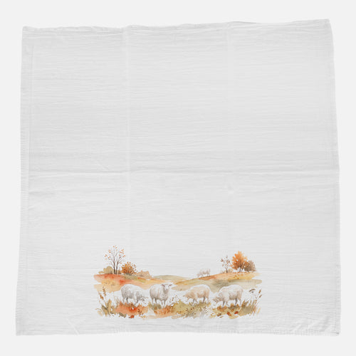 Sheep in Autumn Field - Cotton Tea Towel