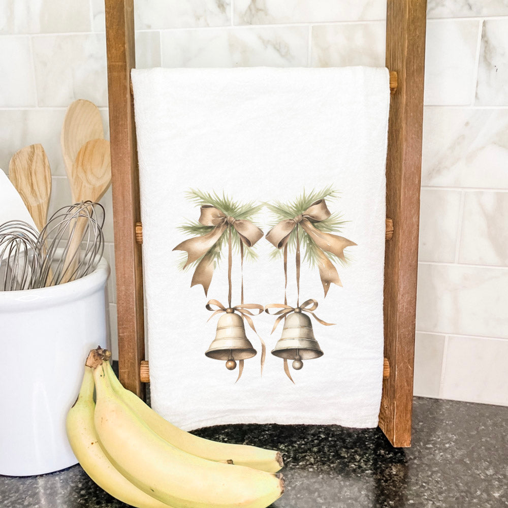 Pine Boughs and Bells - Customizable Cotton Tea Towel
