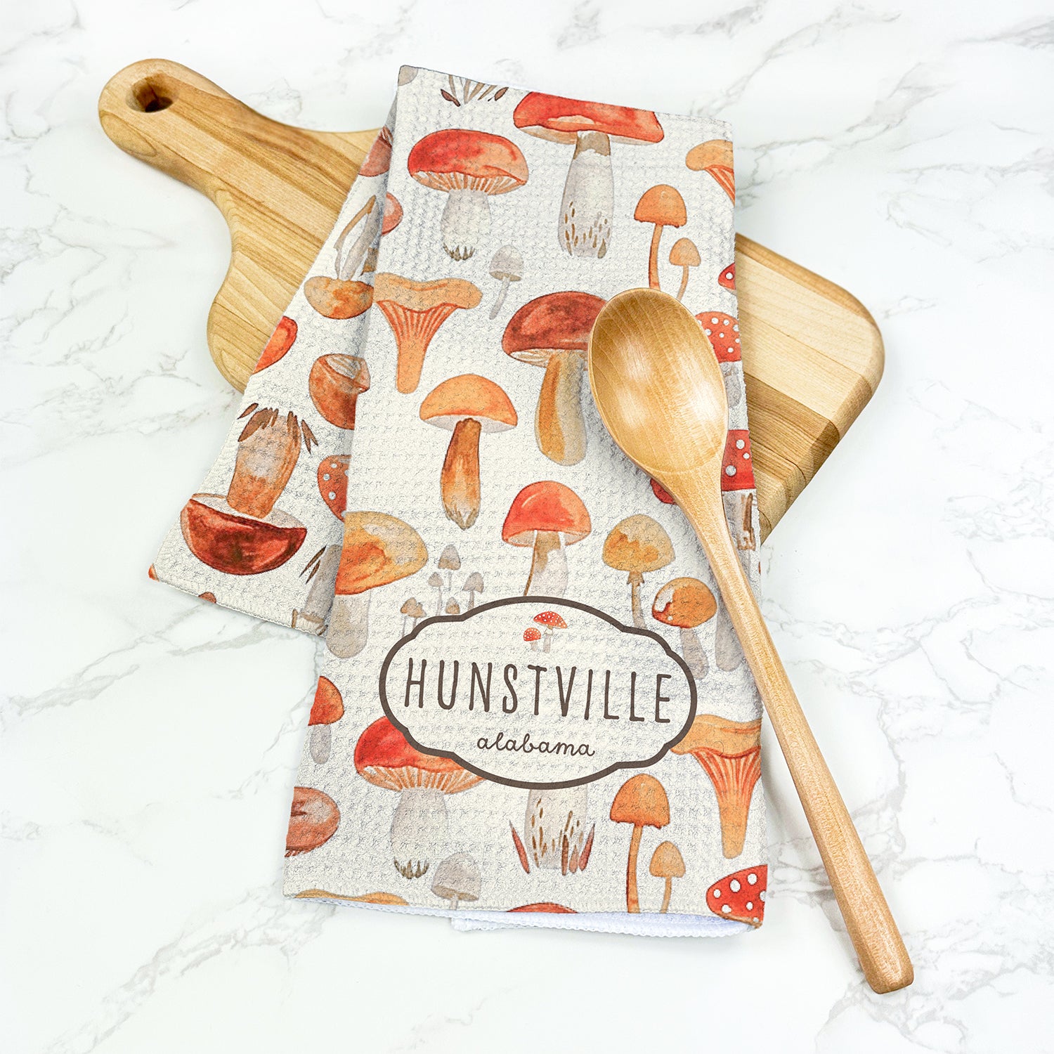 Watercolor Mushrooms - Custom Waffle Weave Towel