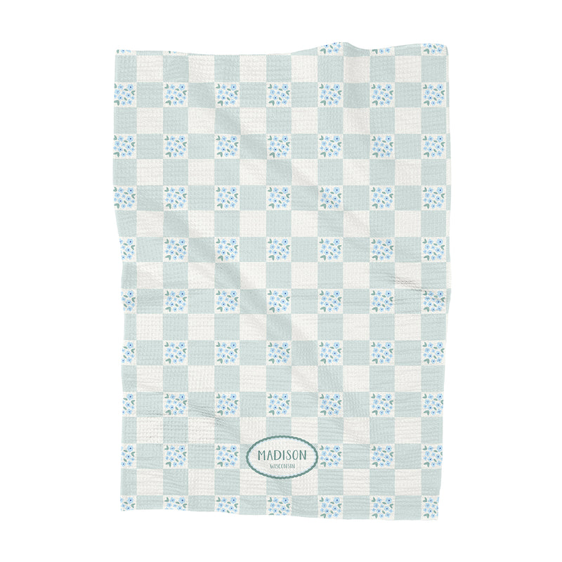 Green Floral Picnic Plaid - Custom Waffle Weave Towel