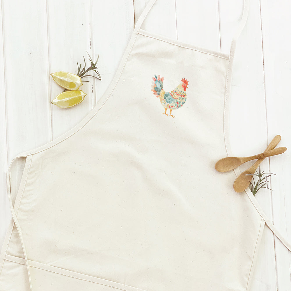 Red and Blue Folk-Art Chicken - Patriotic Women's Apron