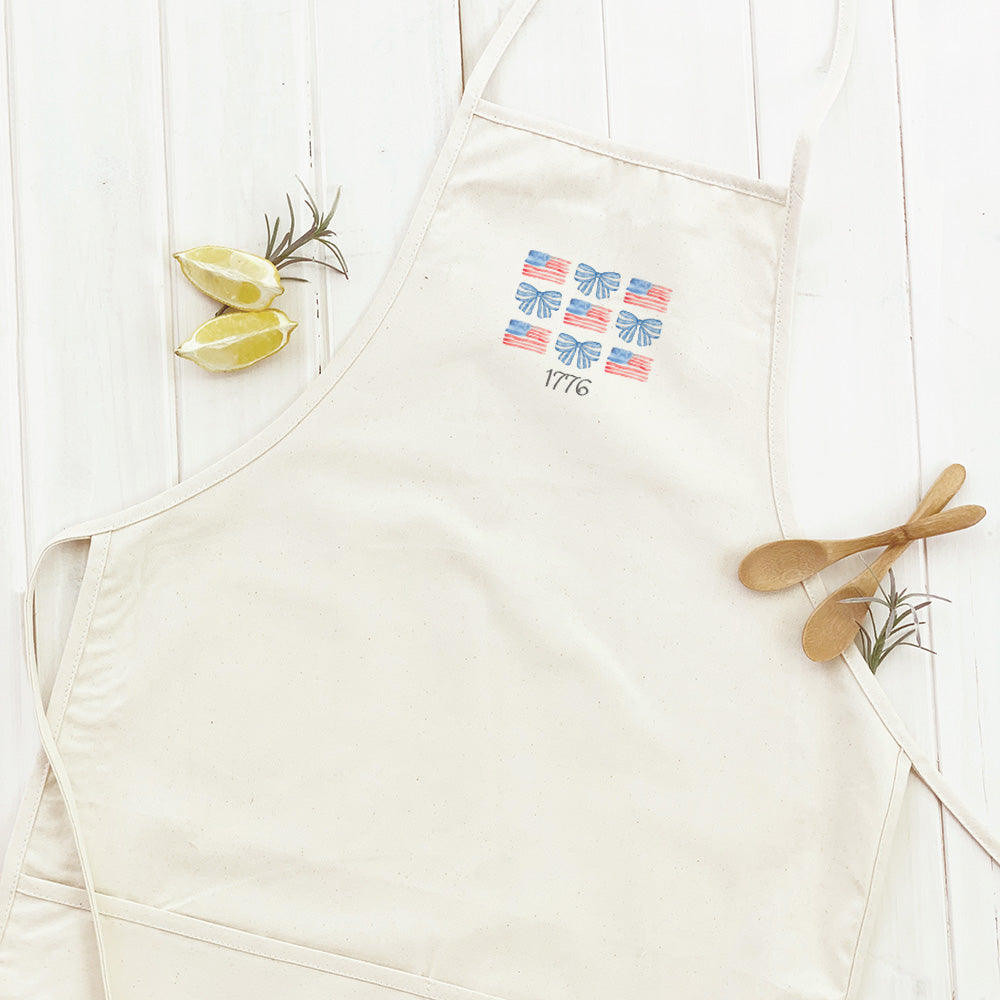 Watercolor Flags & Bows - Patriotic Women's Apron