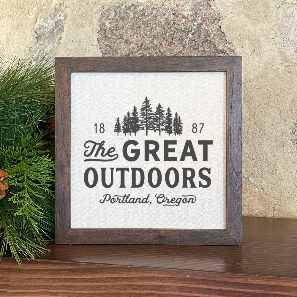 Great Outdoors w/ City, State - Custom Framed Sign