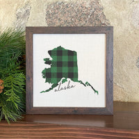 Green Plaid State - Framed Sign