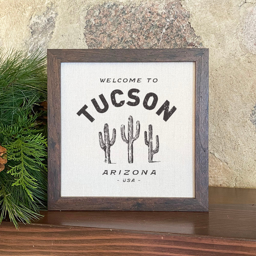 Saguaro Cactus w/ City, State - Custom Framed Sign
