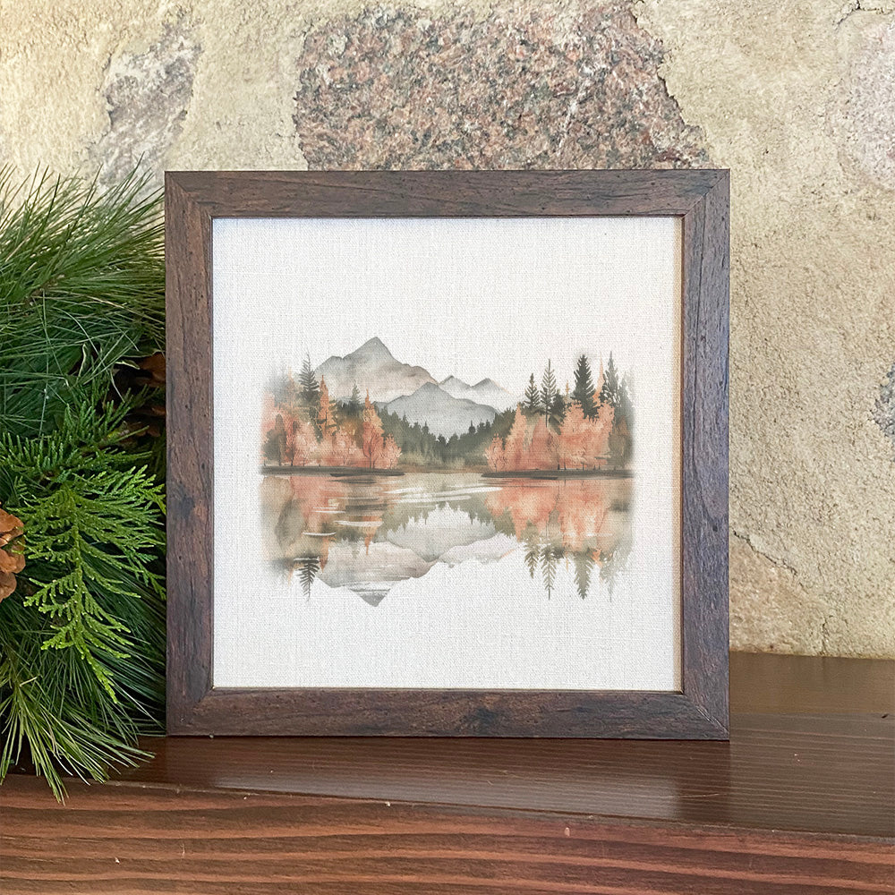Fall Mountain Lake Scene - Customizable Framed Sign