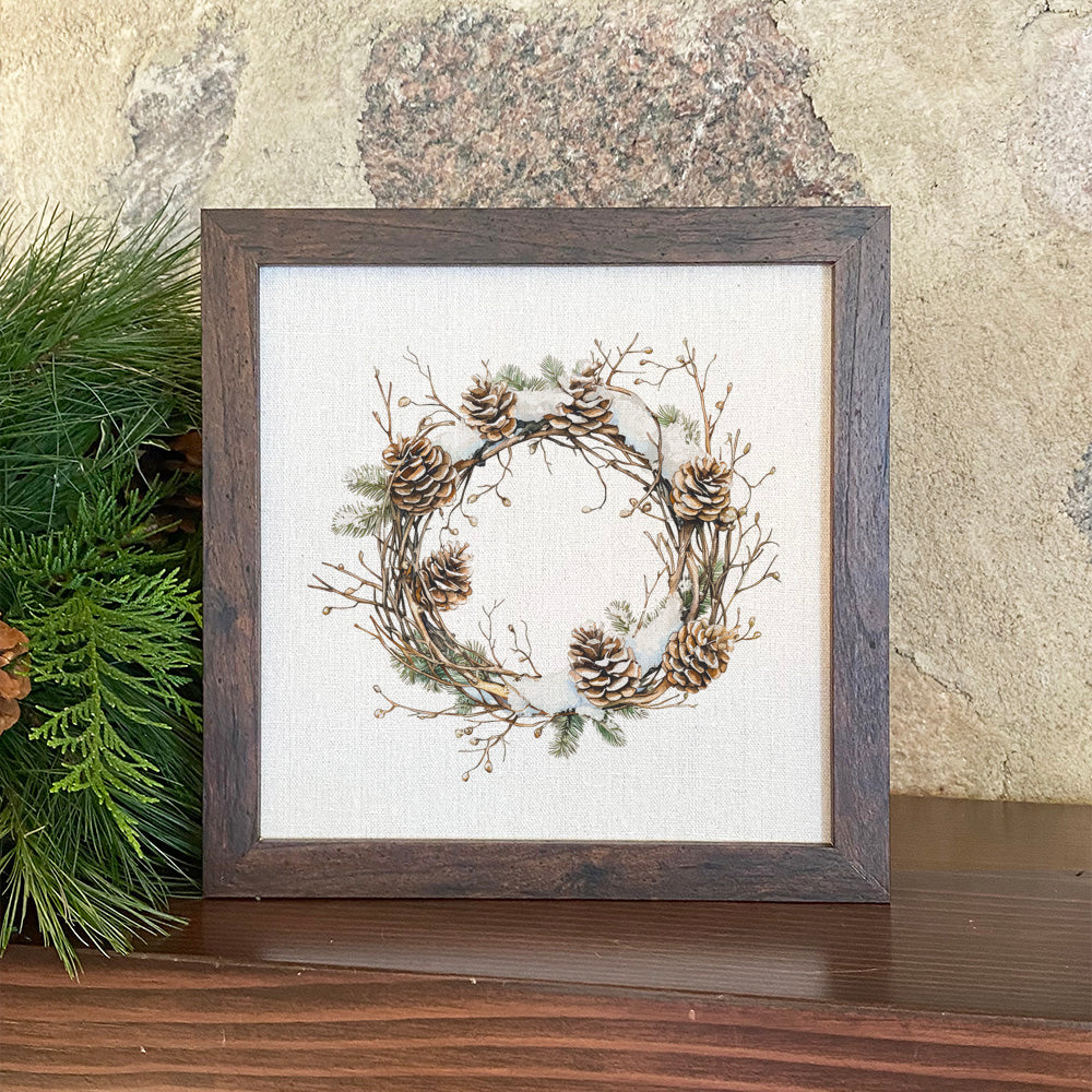 Rustic Pinecone Wreath - Winter Customizable Framed Sign