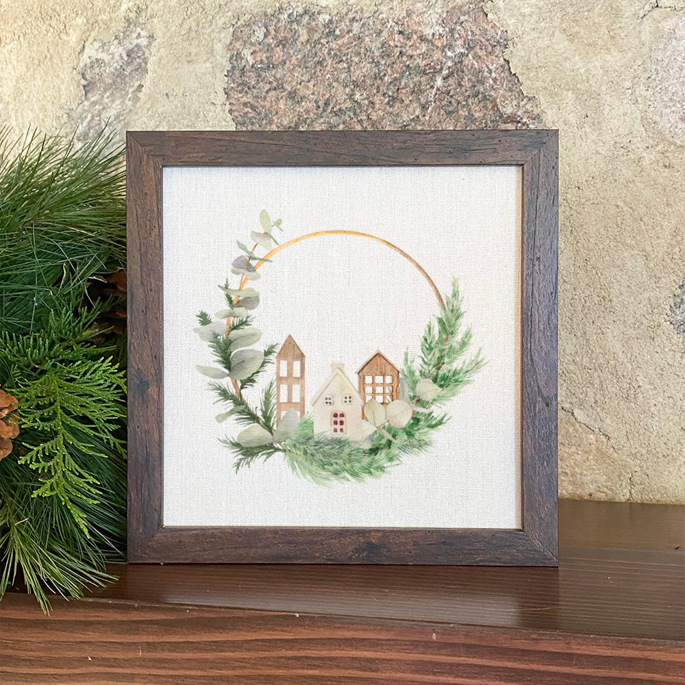 Wood Village Wreath - Framed Sign