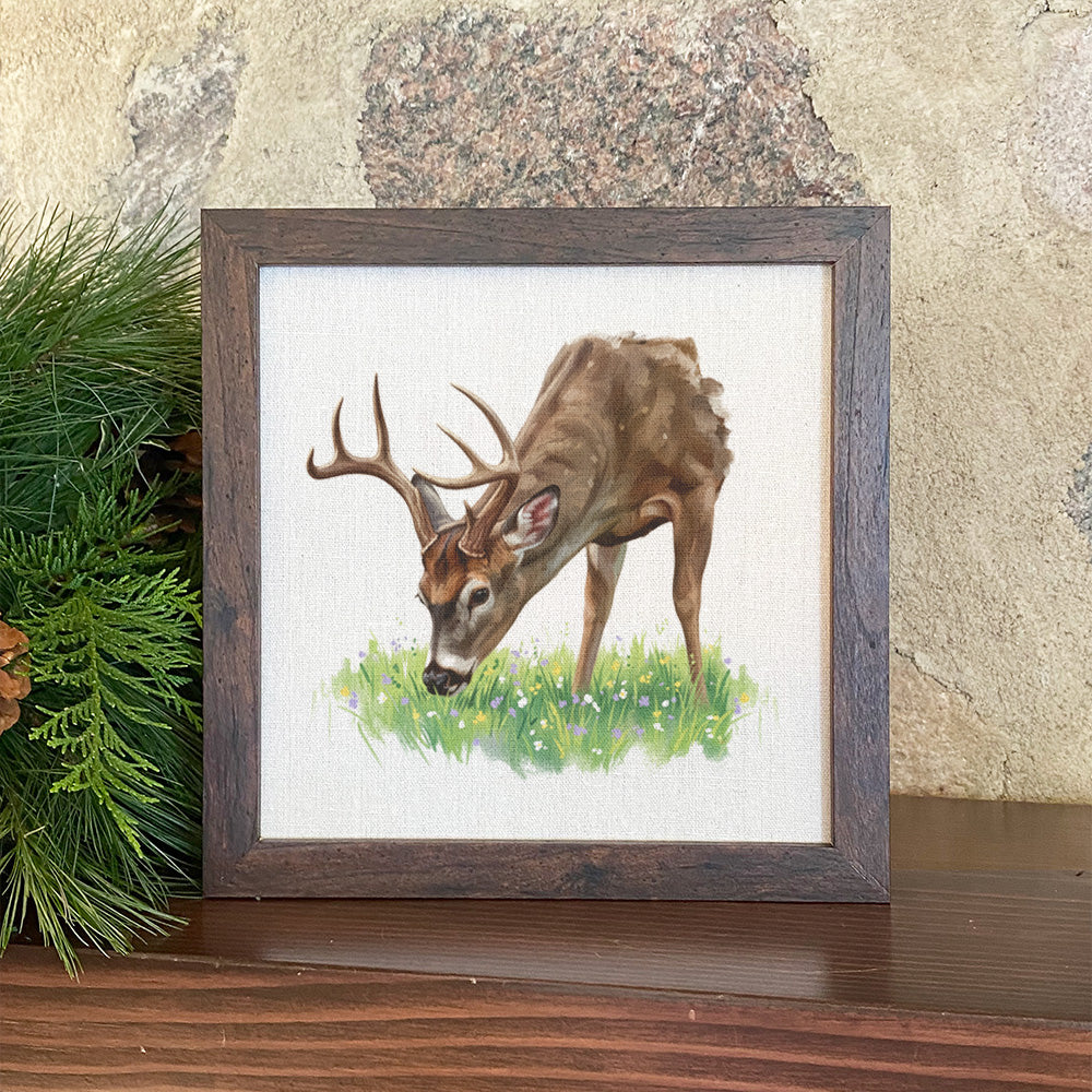 Buck in Spring Meadow - Oil Paint - Framed Sign