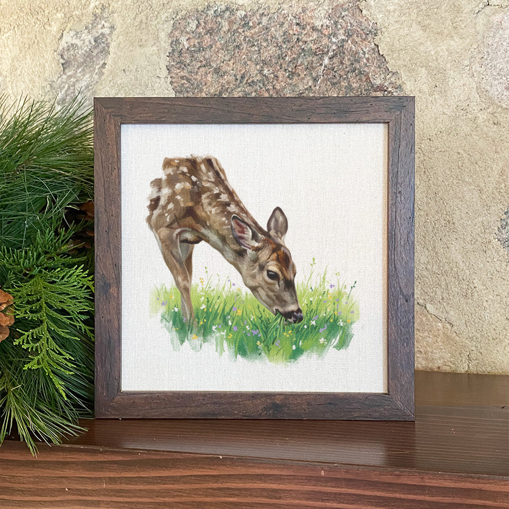 Doe in Spring Meadow - Oil Paint - Framed Sign