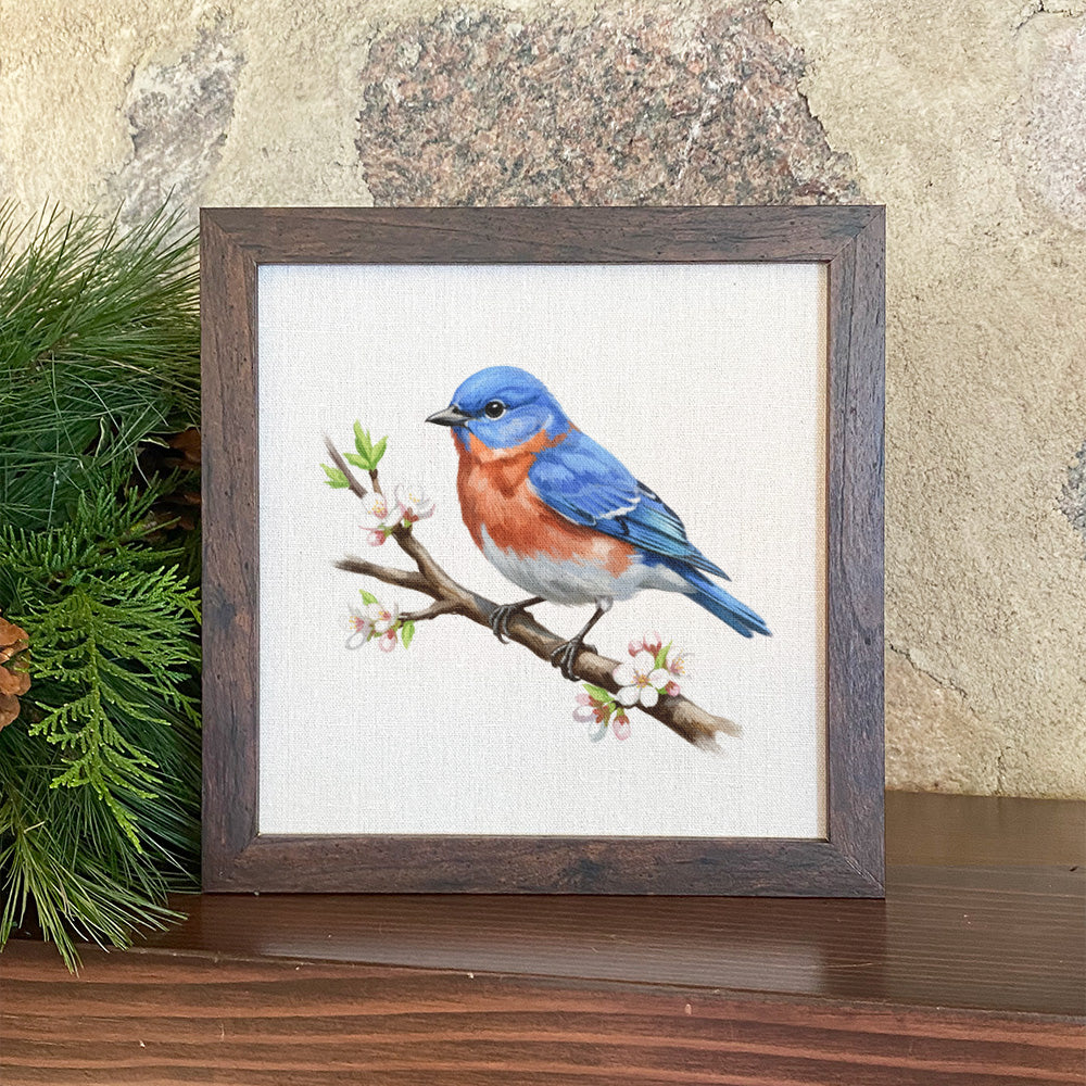 Eastern Bluebird on Branch - Oil Paint - Framed Sign
