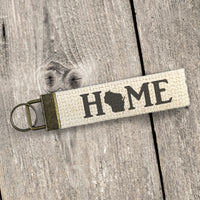 Distressed Home w/ State - Canvas Key Fob