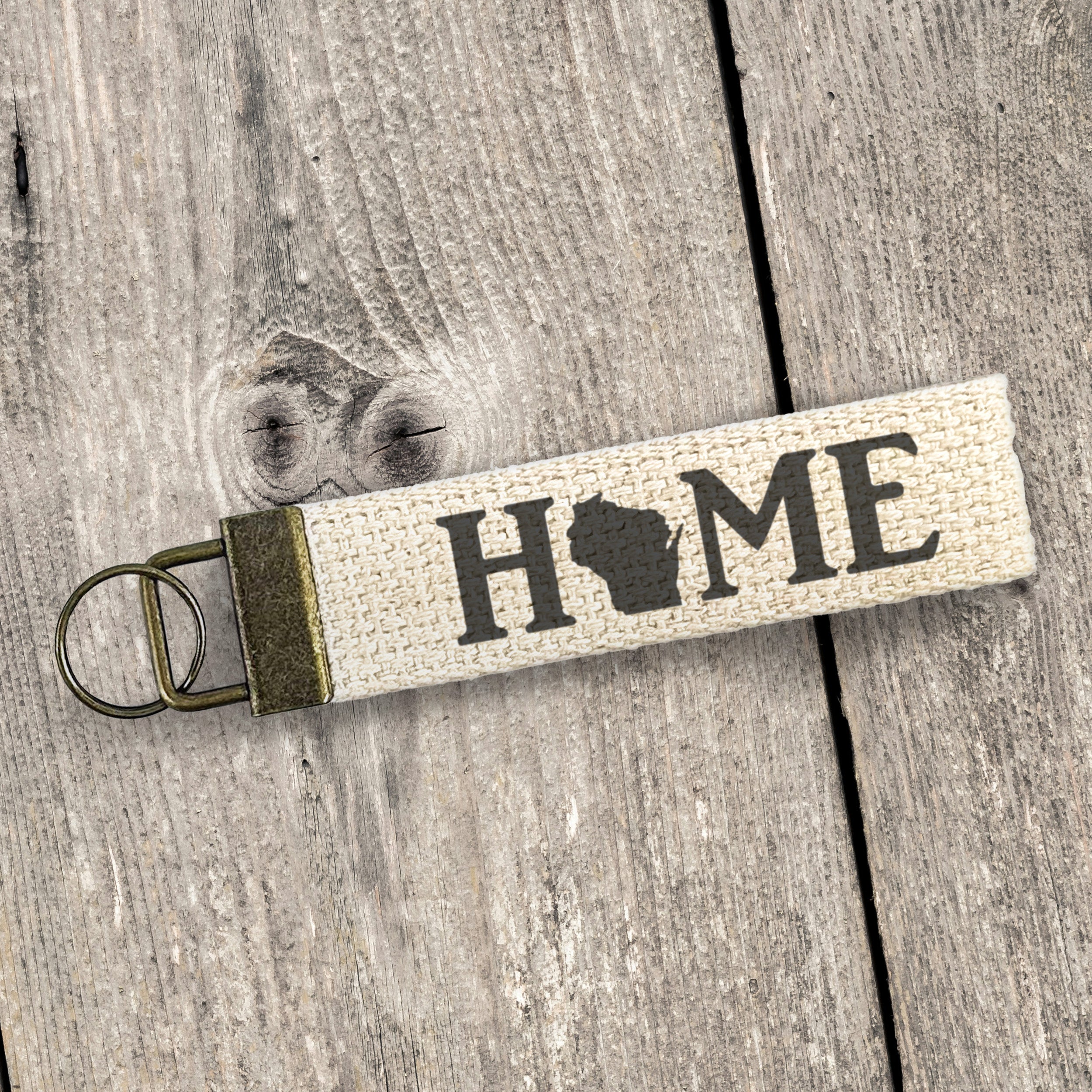 Distressed Home w/ State - Custom Canvas Key Fob