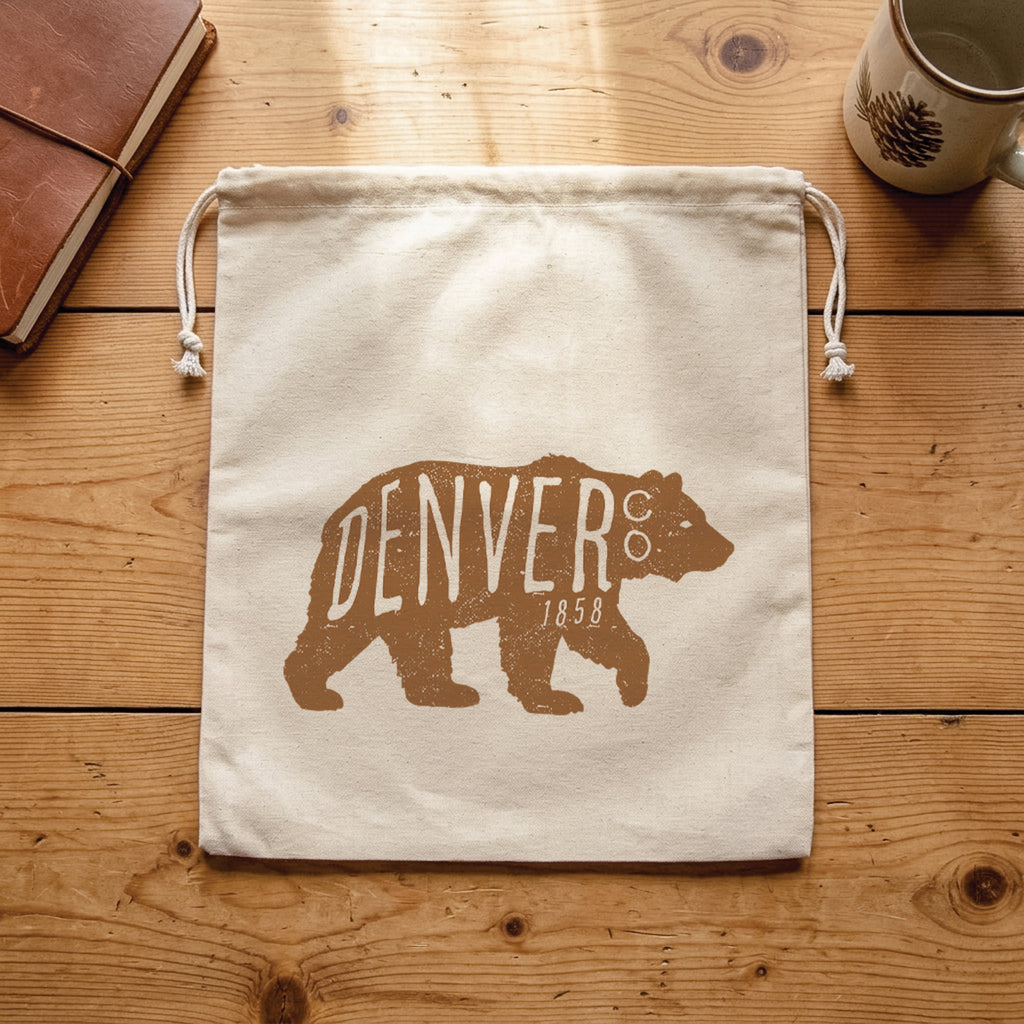 Vintage Bear Logomark - Custom Cotton Cinch Bag
