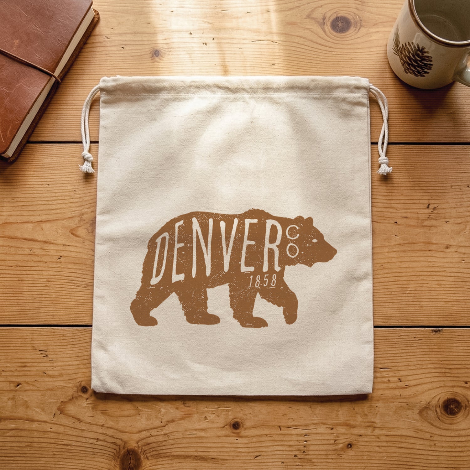 Vintage Bear Logomark - Custom Cotton Cinch Bag