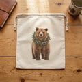 Bear with Holiday Wreath - Cotton Cinch Bag