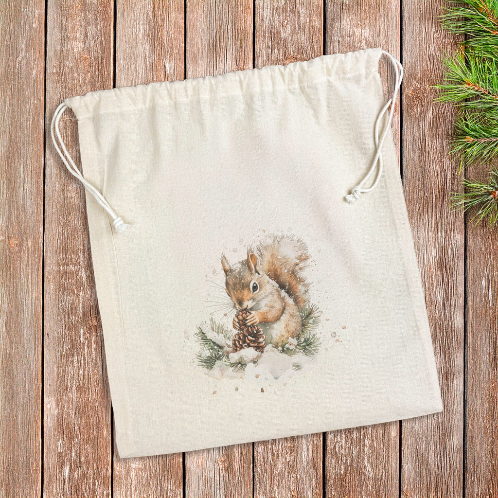 Pinecone Squirrel - Customizable Cotton Cinch Bag