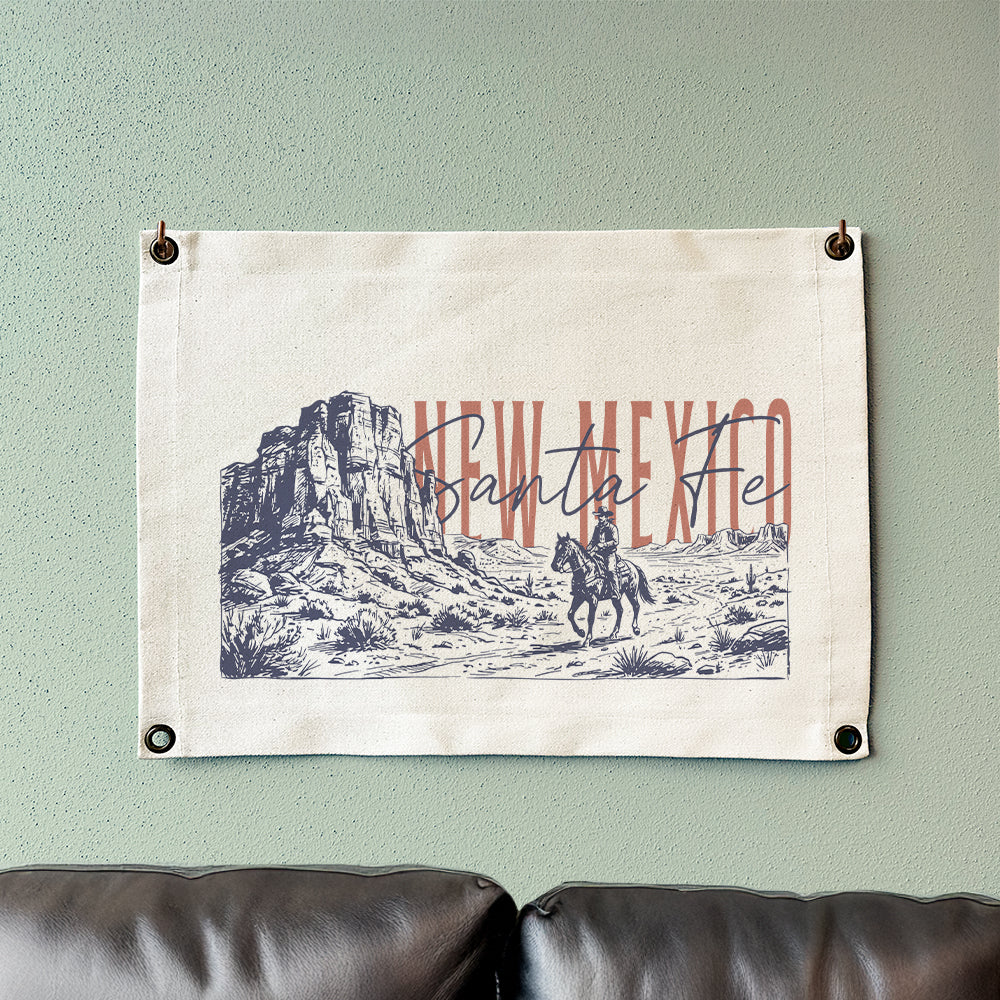 Sketched Cowboy Riding Horse - Custom Canvas Wall Hanging