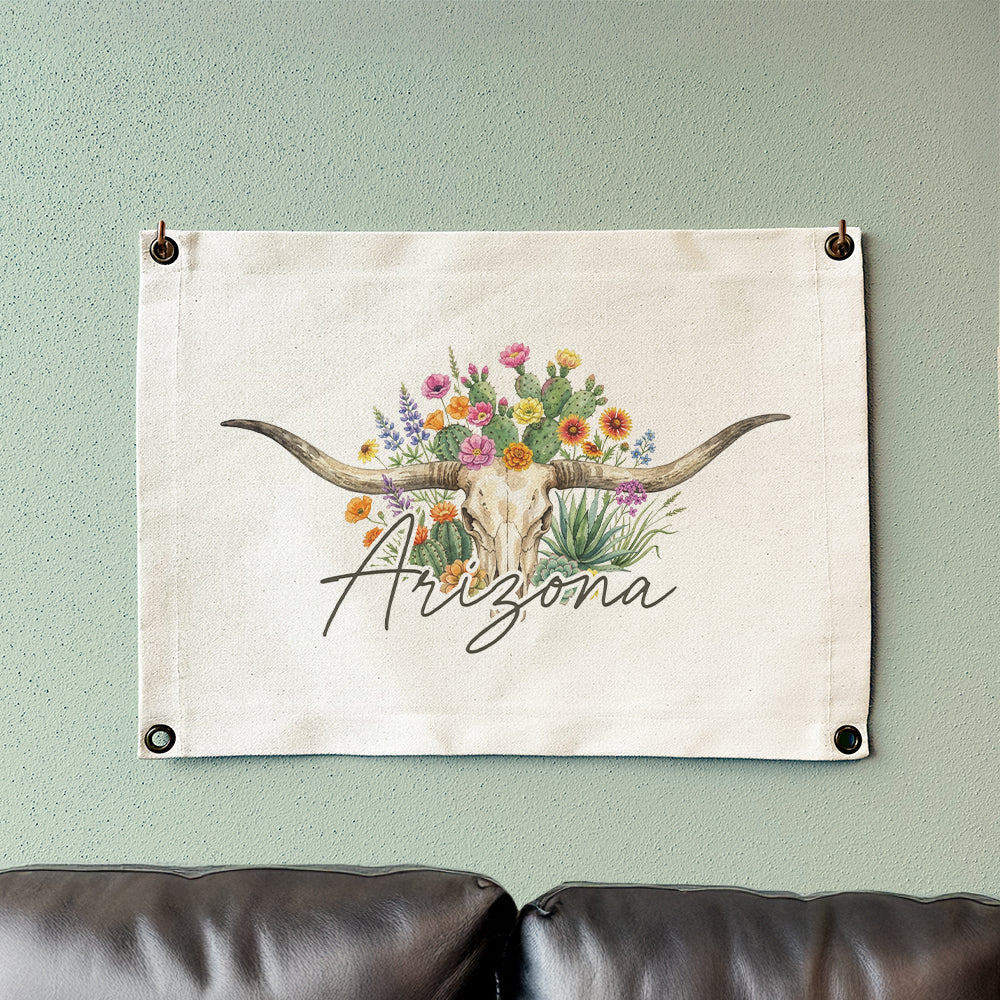 Longhorn Skull & Botanicals - Custom Canvas Wall Hanging