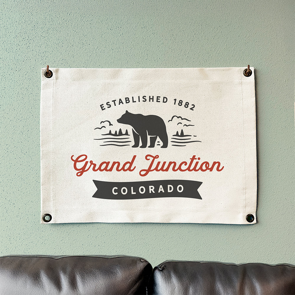 Bear Scene with City/State - Custom Canvas Wall Hanging