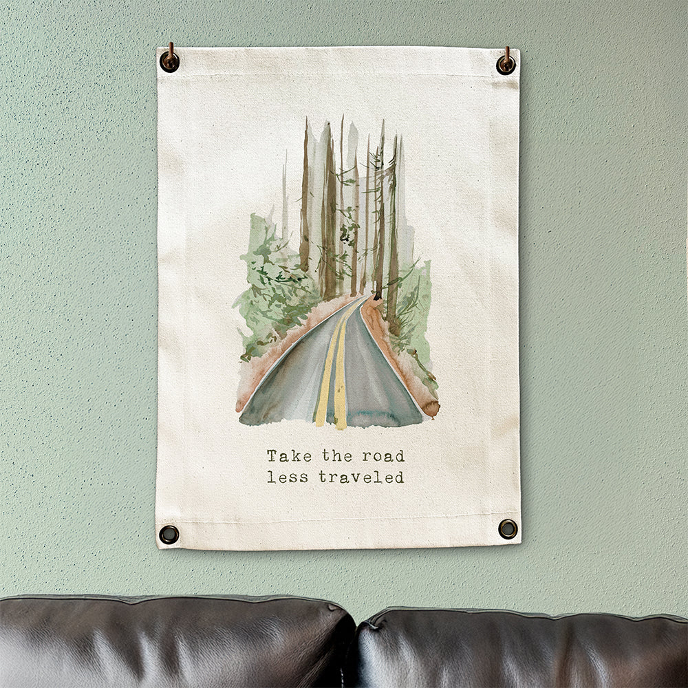 Road Less Traveled Watercolor - Canvas Wall Hanging