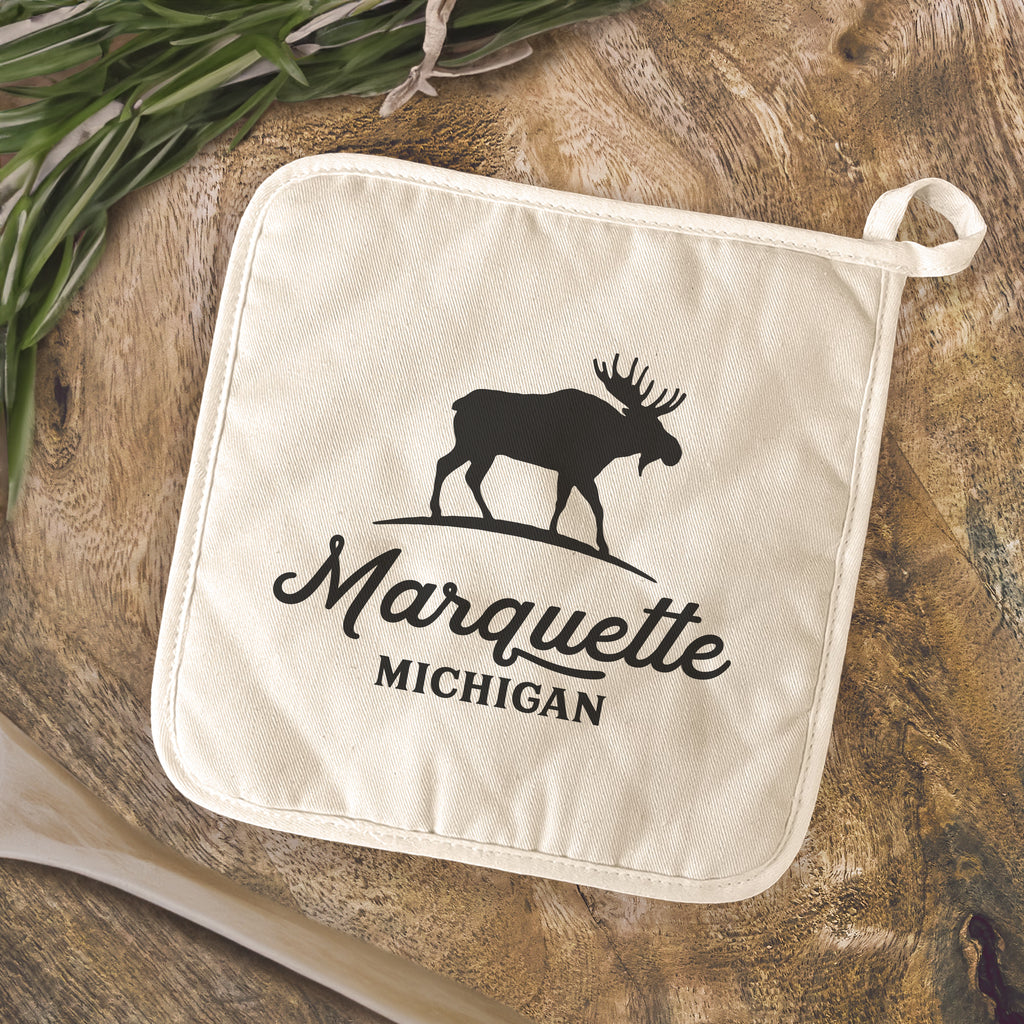 Moose Silhouette w/ City, State - Custom Cotton Pot Holder