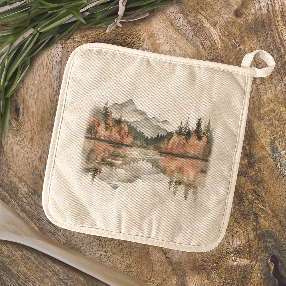 Fall Mountain Lake Scene - Customizable Cotton Pot Holder