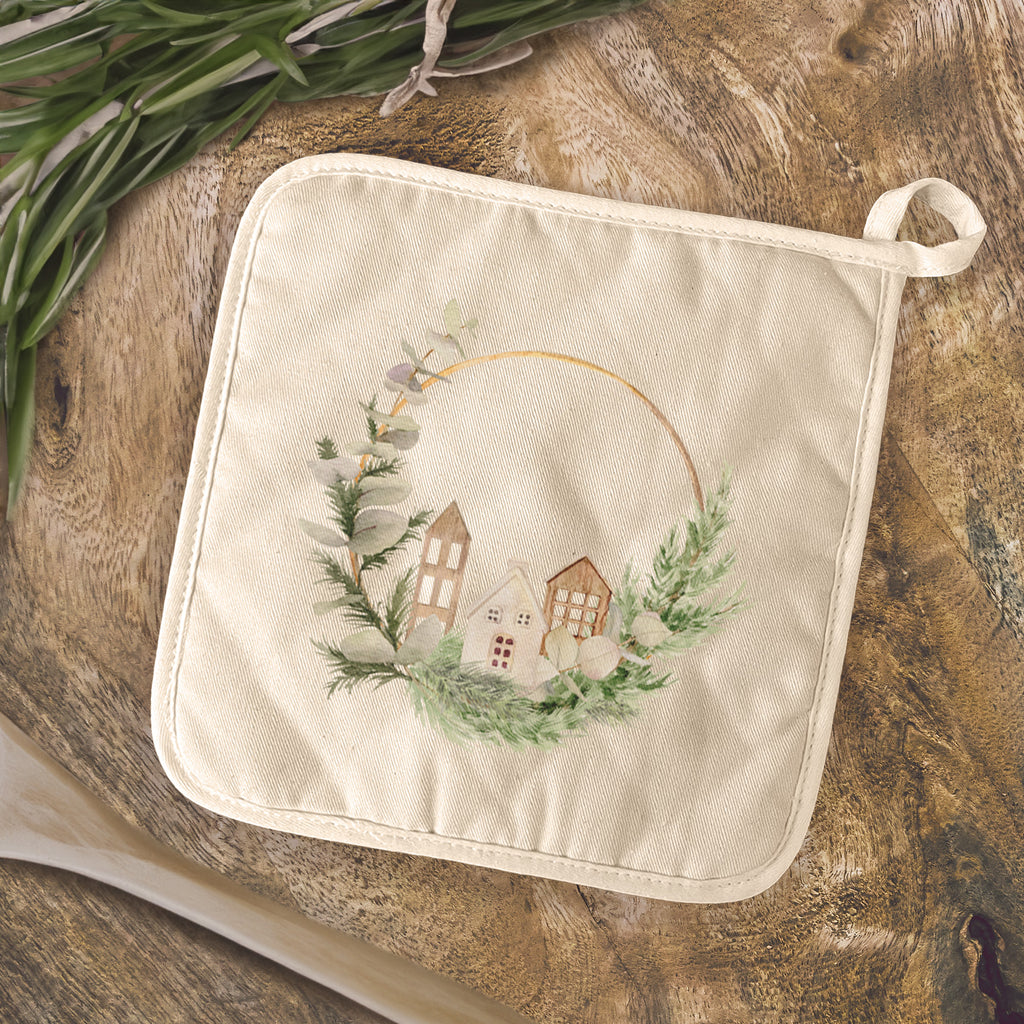 Wood Village Wreath - Cotton Pot Holder