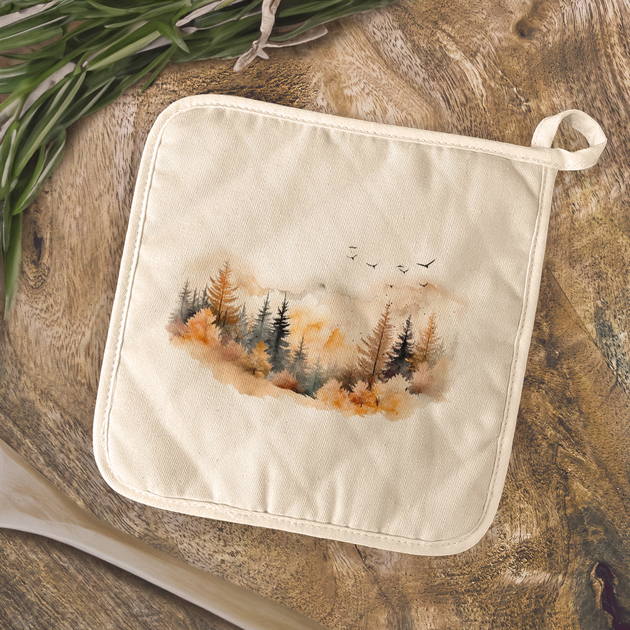 Warm Watercolor Mountains - Customizable Cotton Pot Holder