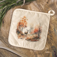 Watercolor Fall Forest and Deer - Customizable Cotton Pot Holder