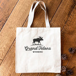 Moose Silhouette w/ City, State - Canvas Tote Bag