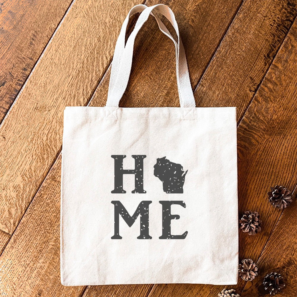 Distressed Home w/ State - Custom Canvas Tote Bag