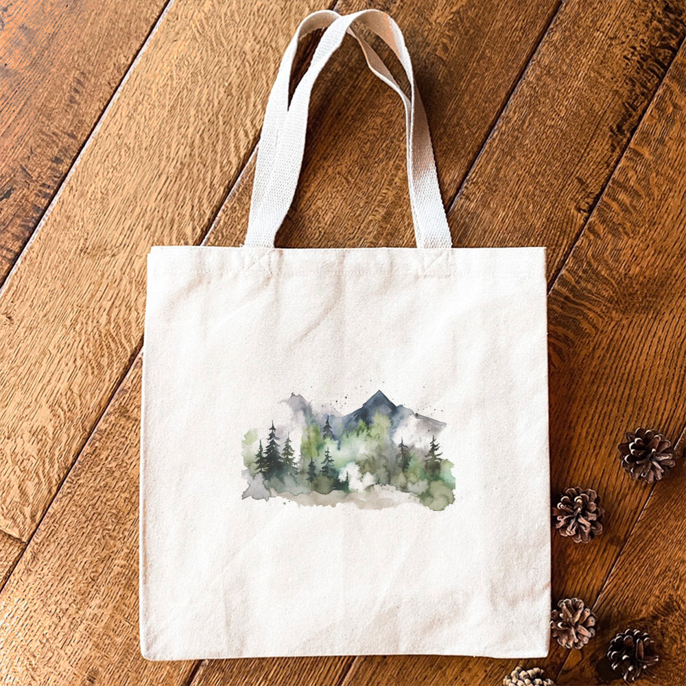 Misty Green Mountains - Customizable Canvas Tote Bag