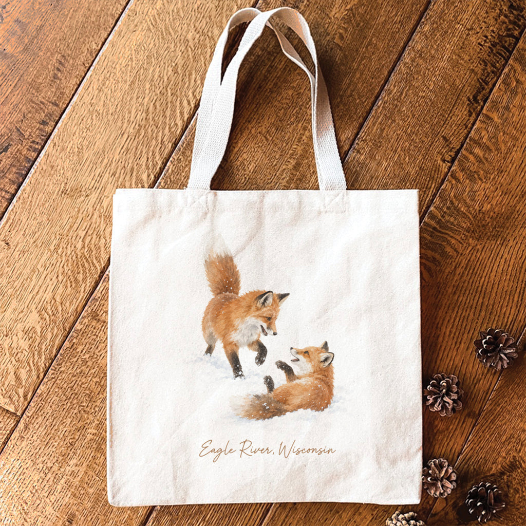 Foxes in Snowfall - Custom Canvas Tote Bag