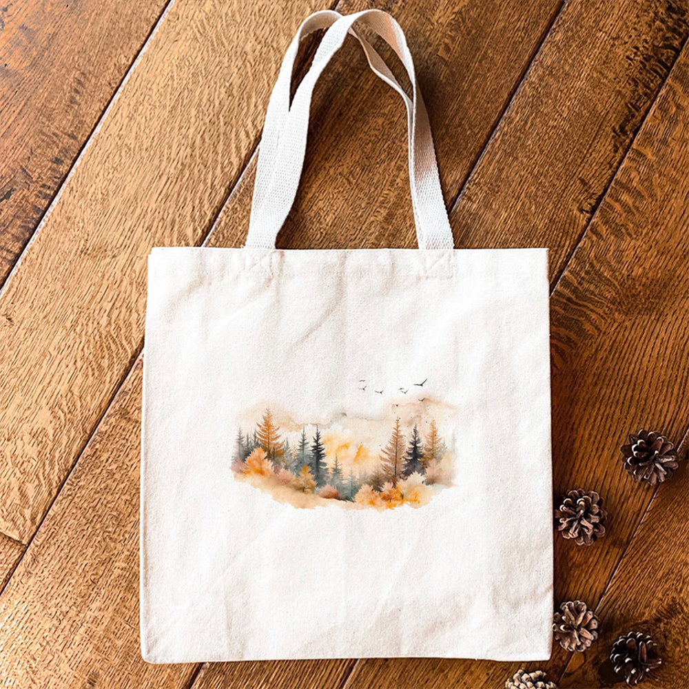 Warm Watercolor Mountains - Customizable Canvas Tote Bag