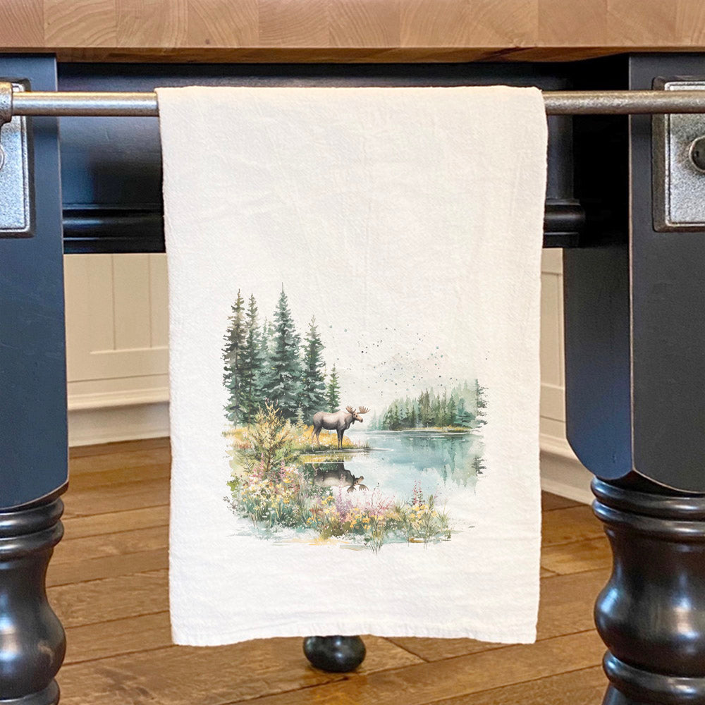 Moose Lake Scene - Spring Cotton Tea Towel
