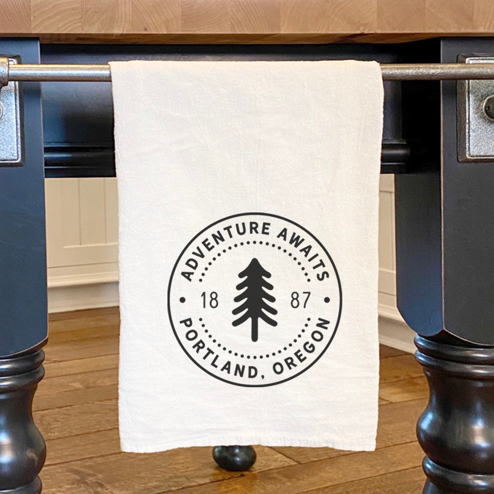 Tree Stamp w/ City, State - Custom Cotton Tea Towel