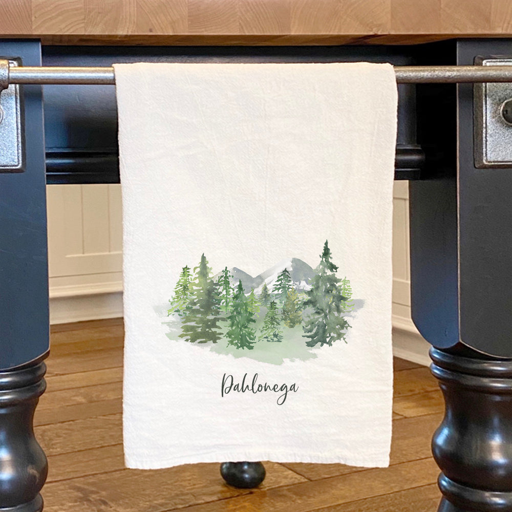 Watercolor Mountain Scene - Custom Cotton Tea Towel