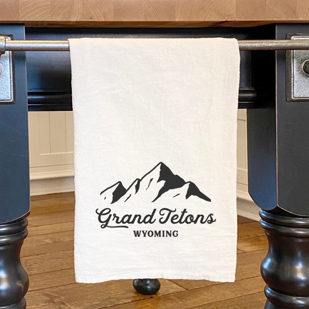 Mountain Silhouette w/ City, State - Custom Cotton Tea Towel